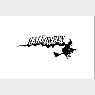 Silhouette of Witch Flying on Broomstick for Halloween Posters and Art